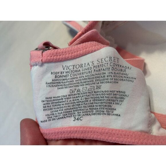 Victorias Secret 34C Pushup Bra Padded Pink White Striped Underwire - Picture 6 of 8